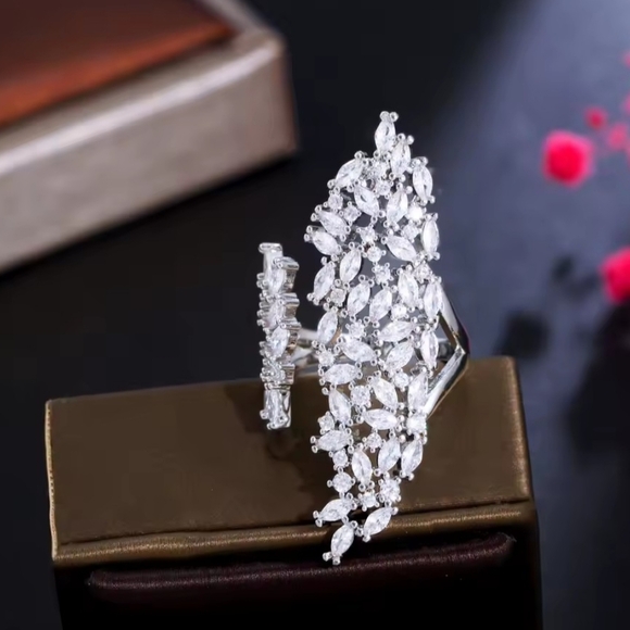 White Rhodium Lab Diamond Cocktail Ring - Picture 2 of 3